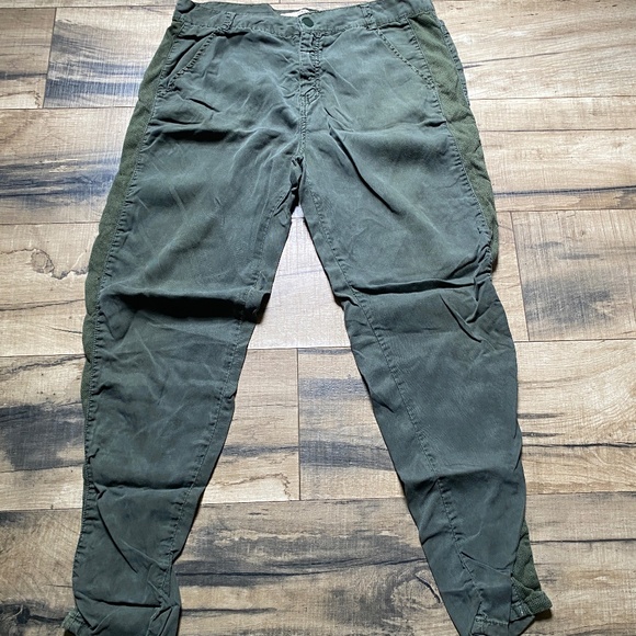 Zara Trafaluc Army Green Loose Trousers w/ Mesh Side Stripe Size 6 - Picture 2 of 13